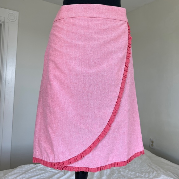 J. Crew Oxford Nantucket Ruffle Pencil Skirt in Pink and Red, 12 - Picture 4 of 13